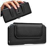 COANJIUN Holster for iPhone 17 16 15 14 13 12 11 & Pro Models, Samsung Galaxy S26 S25 S24 S23 S22 S21 Leather Cell Phone Belt Holder with Clip, M-Black