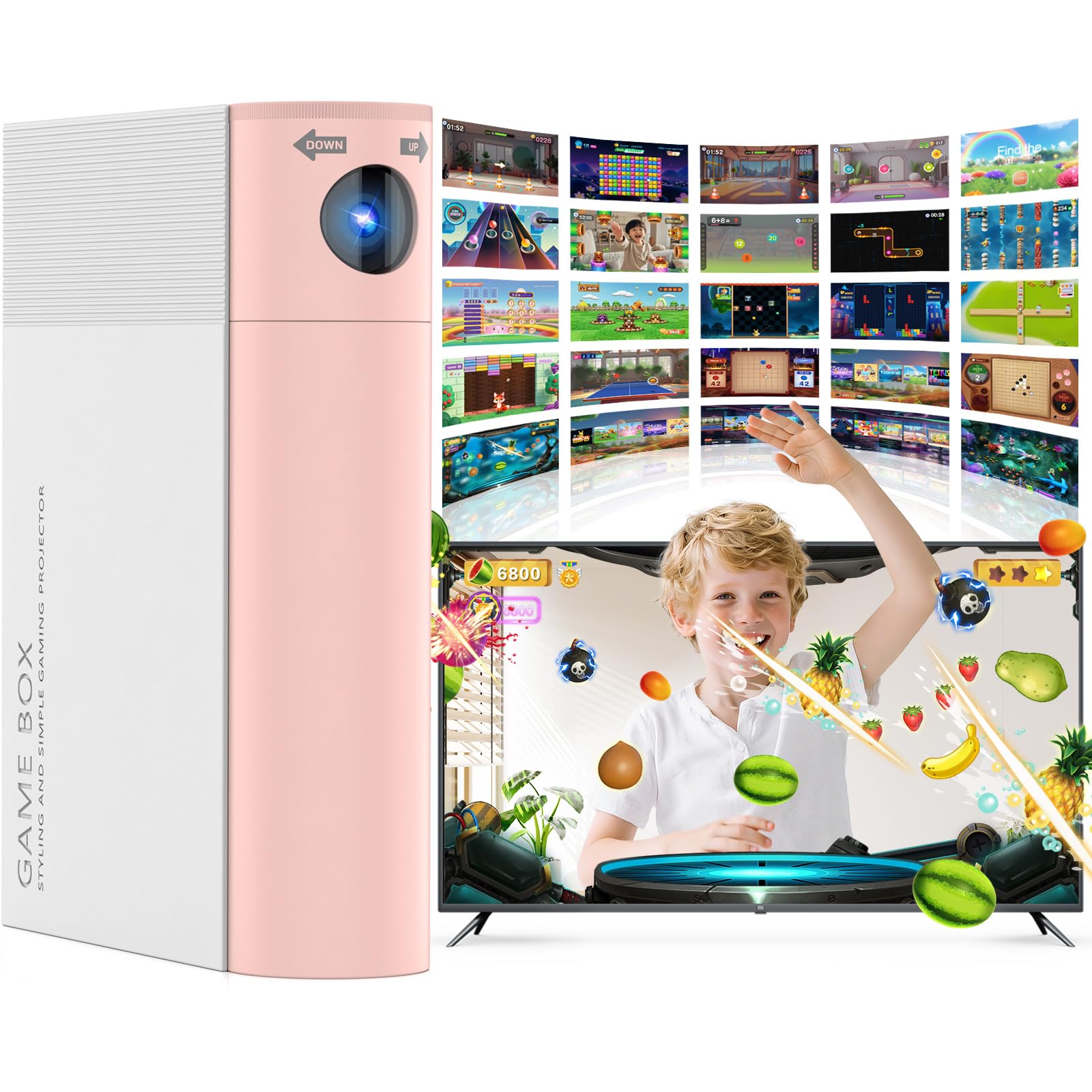 GREENTREEN AR Motion Game Console for Kids and Family: Plug and Play TV Video Game for Indoor Active Play Family Fun Parties - Gift for Boys Girls Ages 6+ (Pink and White)