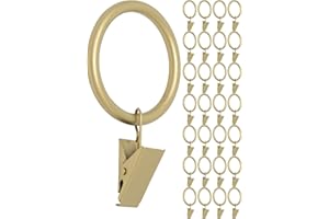 Meriville Drapery Curtain Rings with Clip - 1.5-Inch Inner Diameter, Fits Up to 1 1/4-Inch Rod, Set of 28, Royal Gold Finish