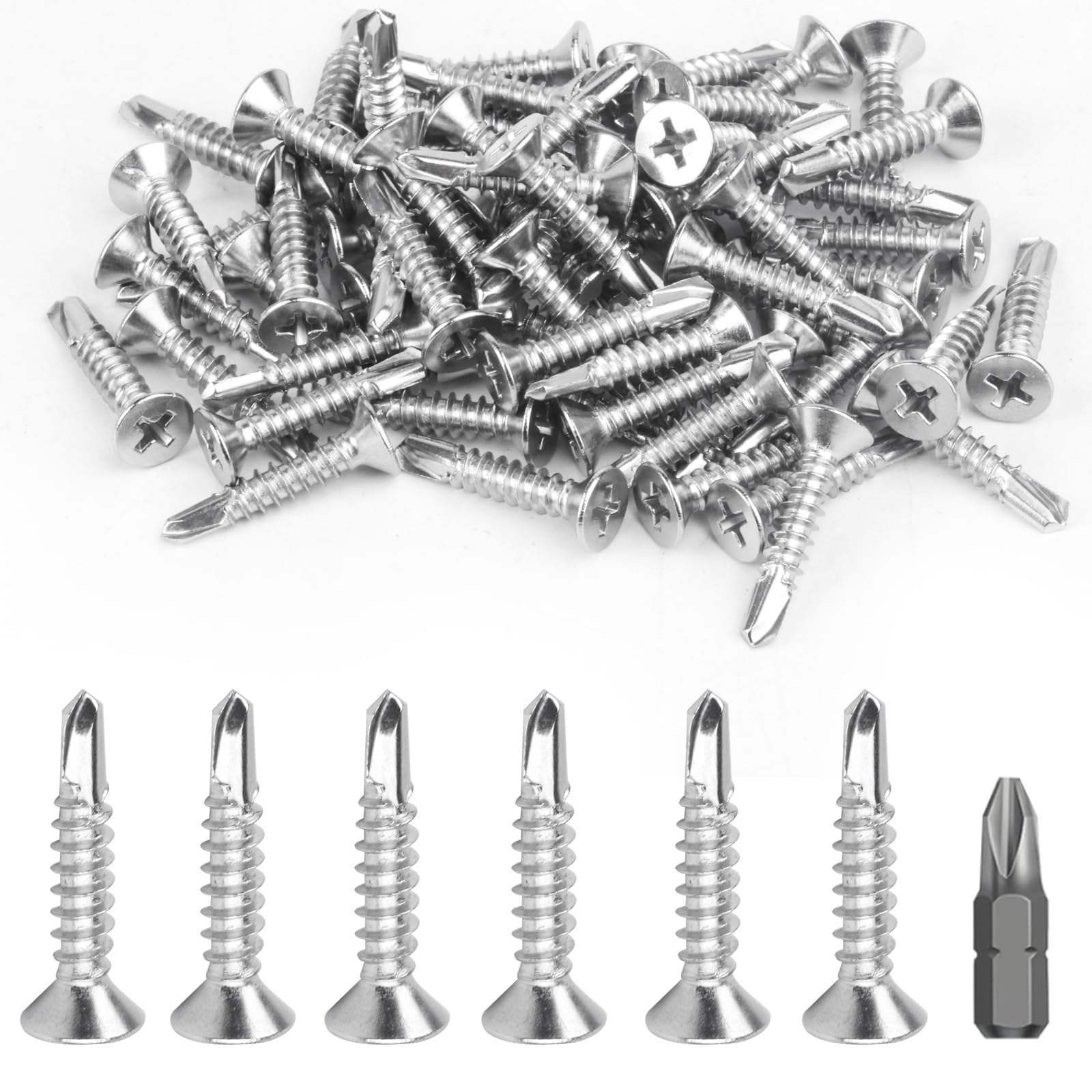 150 PcsSelf Drilling Screws for Metal, Stainless Steel Self Tapping Screws for Metalwork, Self Tapping Metal ScrewsFlat Head Cross Countersunk Screw for Roofing Sheets(M4.2 * 25mm)