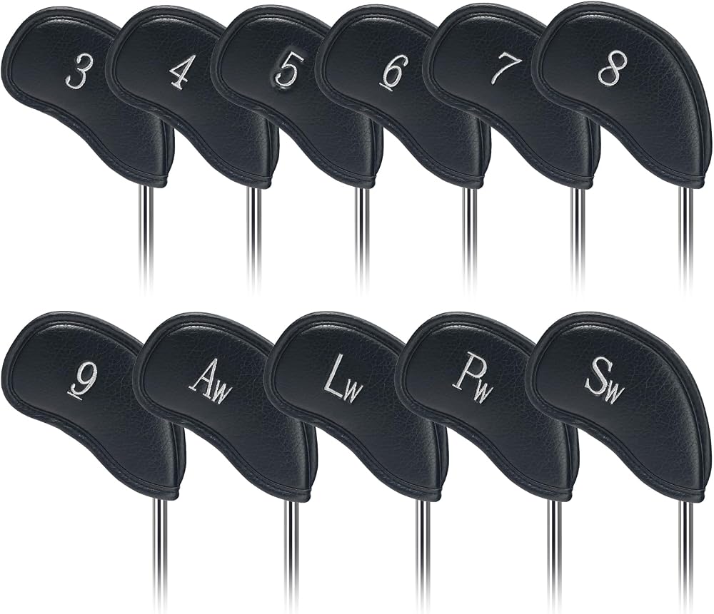Craftsman Golf 12pcs Thick Synthetic Leather Iron Head Covers Set Black Silver
