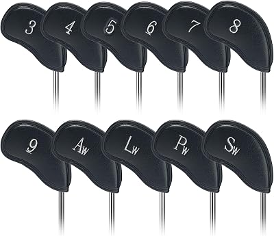 Craftsman Golf 12pcs Thick Synthetic Leather Iron Head Covers Set Black Silver