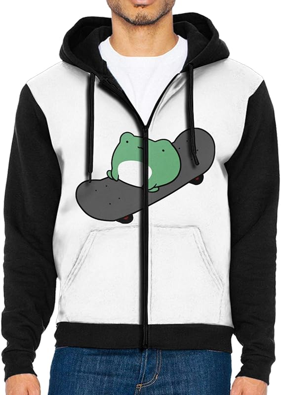 Frog On Skateboard Mans Pocket Hoodie Hooded Sweatshirt
