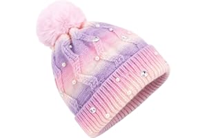 PinkSheep Toddler Winter Hat,Cute Girls Warm Beanie with Pom Pom and Fleece Lined Winter Hats,Fashion Kids Knit Beanies Cap
