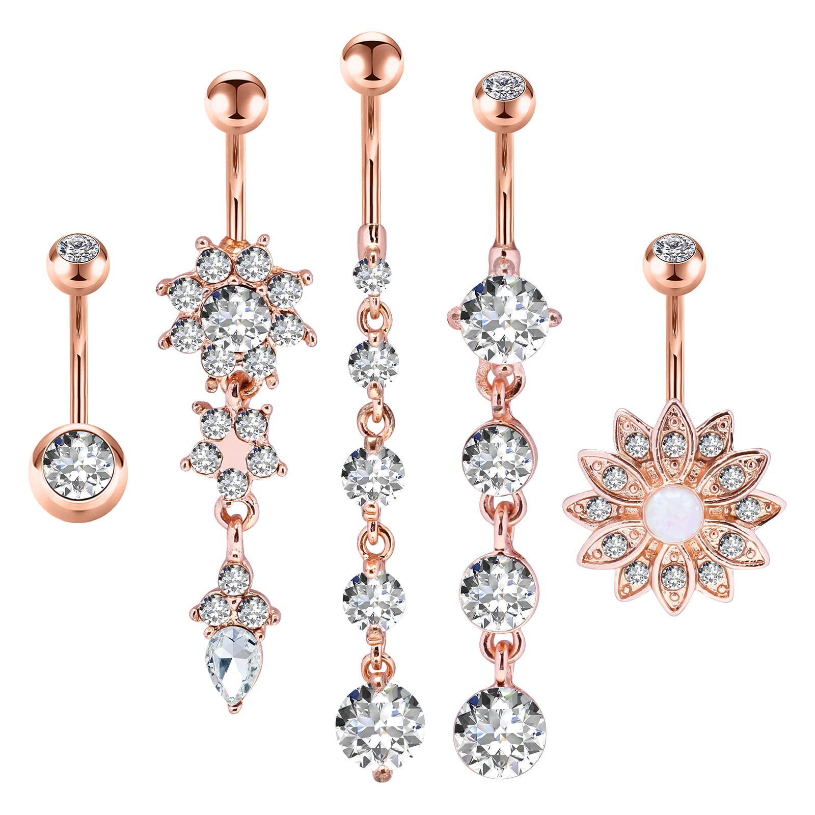 Dangle Belly Button Rings, Zhichengbosi 14G 316L Stainless Surgical Steel Navel Rings Body Jewelry Piercing