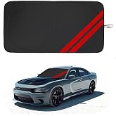 Front Windshield Sun Shade Fit for Dodge Charger Challenger Durango Journey Universal Fit to All Dodge Cars Foldable Sun Visor Protector Custom Fit Dodge Window Sunhade (Black)
