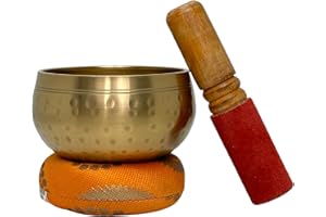 Nature's Own Tibetan Singing Bowl Set Easy to Play Meditation Sound Bowl Handcrafted in Nepal for Yoga, Mindfulness, Chakra Healing, Stress Relief Spiritual Gifts for Women & Men (5.5 Inch, Hammered)
