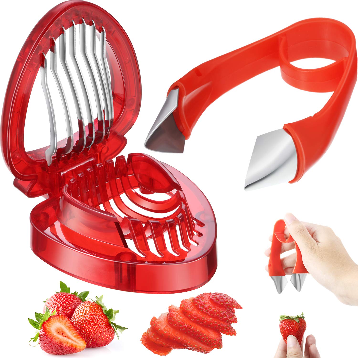 Photo 1 of Patelai 2 Pieces Strawberry Slicer Cutter Set, Strawberry Huller Stem Remover Fruit Leaves Huller Peeling Tool Kitchen Accessories Corer for Tomato Pineapple
