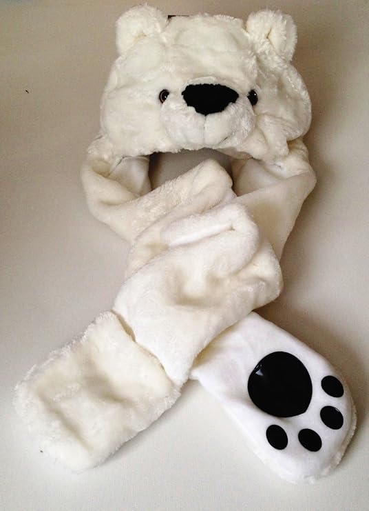Polar Bear Long Animal Faux Fur Head Trapper Hat Hood / Scarf / Snood