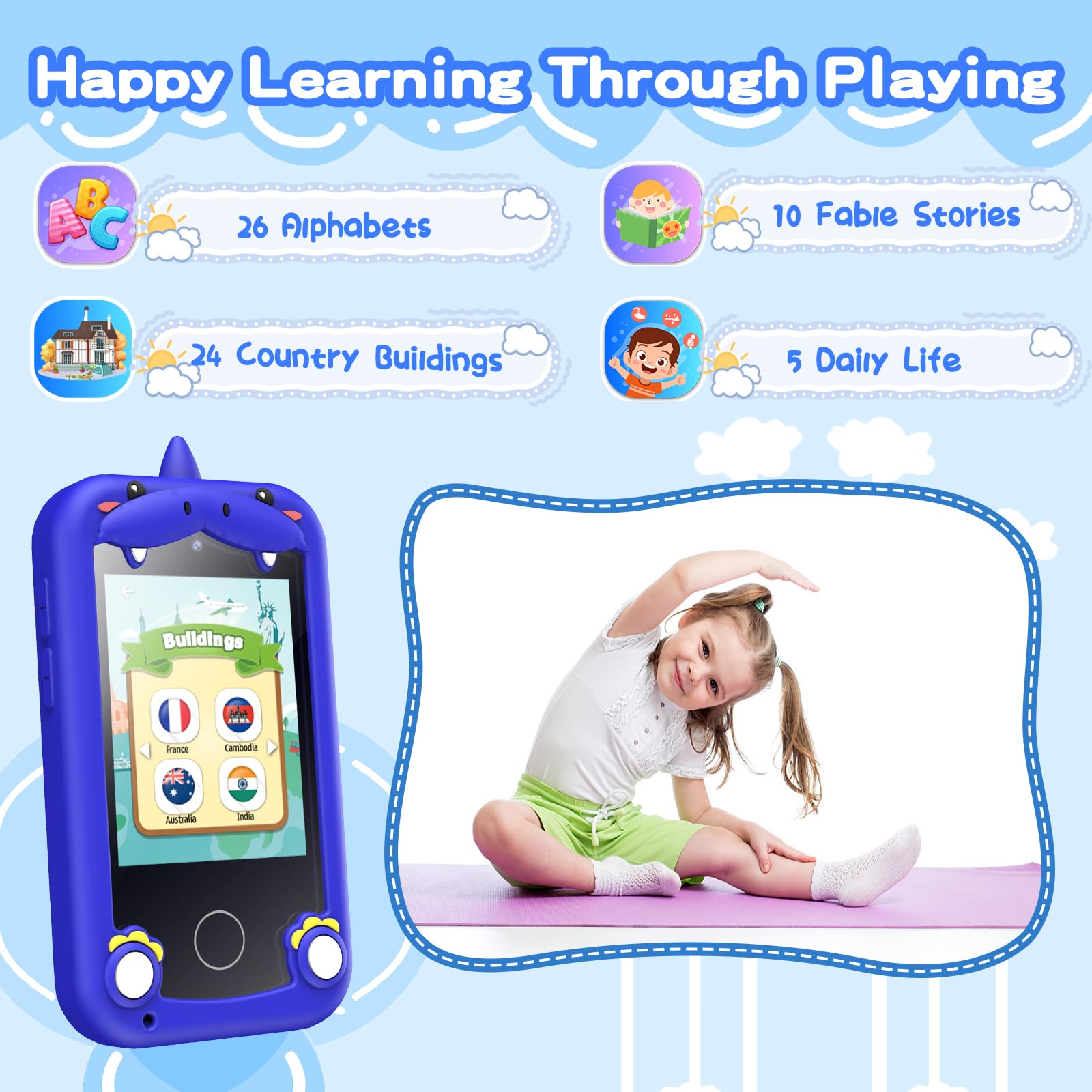 Kids Phone for Boys,Toys for 3-10 Year Old Boys Girls,Christmas Birthday Gifts for Girls,Toddler Smartphone Learning Toys,Kids Toys Play Cell Phones with Camera, Games, Music
