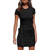 BTFBM Women 2026 Spring Casual Short Sleeve Ruched Bodycon Tank T Shirt Dress Tie Waist Sun Beach Summer Mini Dresses