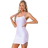 Allegra K Sequin Dresses for Women Party Spaghetti Adjustable Beaded Mini Dress