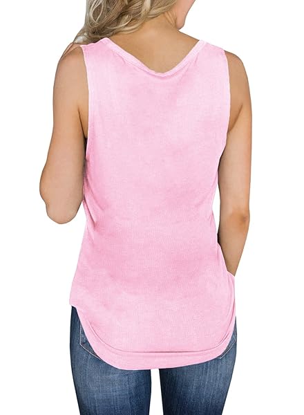DELLYTOP WOMENS V NECK TANK TOPS SLEEVELESS HENLEY SHIRTS BUTTON UP RIBBED LONG TUNIC TEES (PINK, X-SMALL)