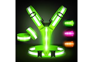 Ylzzrs Led Light Up Running Vest Reflective Vest for Runners Night Walking, Rechargeable LED Reflective Running Vest High Visibility with Adjustable Waist/Shoulde, Reflective Armband for Women Men