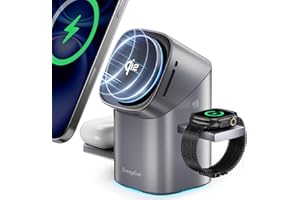 EnergyCell Rotating Wireless Charger, Qi2 Certified 2X Faster 15W for iPhone Charging Station 16/15/14/13/12, Apple Watch, AirPods, 3 in 1 Charging Station Apple Magnetic with Heat Dissipation, Grey