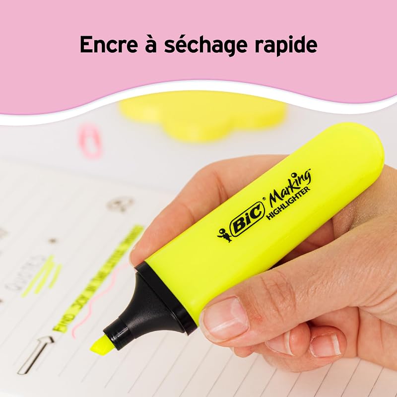 Marking Surligneurs à pointe biseautée et Longue Durée pour Usage Scolaire et Professionnel (1.2 mm-4.6 mm) - Couleurs Assorties Néon et Pastel, Boîte de 10
