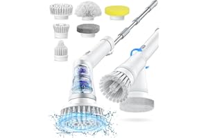 LXLU Electric Spin Scrubber, Cordless Cleaning Brush 6 Replaceable Brush Heads, 2H Power Dual Speed, Shower Scrubber with IPX7 Waterproof Extension Handle for Bathroom Tub Tile Floor Car, A-YA-1