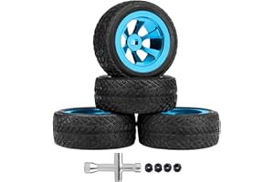 AllinRC 1/28 RC Drift Car Tires and Wheels Pre-glued Compatible with WLtoys K969 K989 P929 Kyosho Mini-Z Mini-Q (Blue)