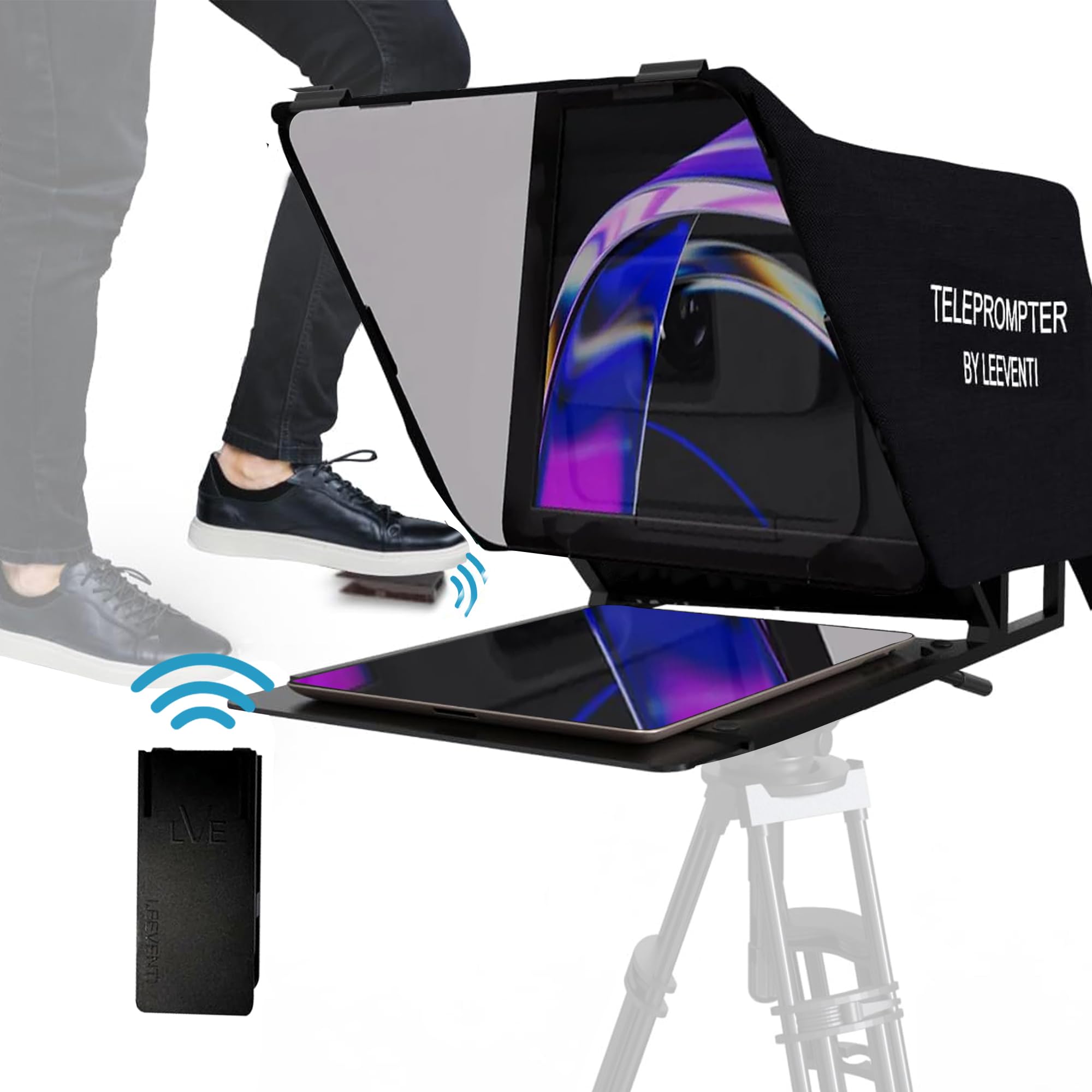 Leeventi Teleprompter Compatible with iPad, Tablet, Smartphone, and DSLR Camera, Controlled via Remote or App, Compatible with Android and iOS, Ideal for Video Recording, Aluminum (Version 5.0)
