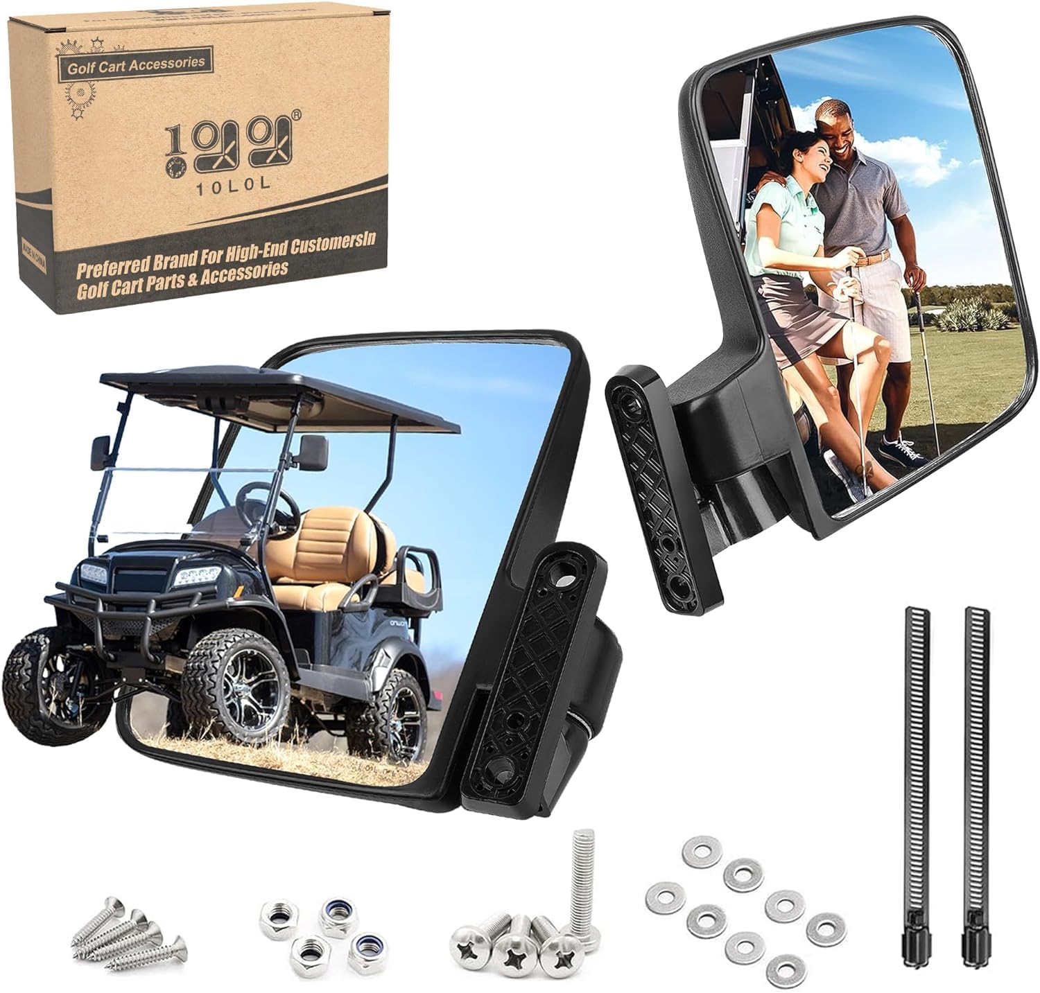 10L0L Golf Cart Side Mirrors for Club Car EZ-GO Yamaha and Others