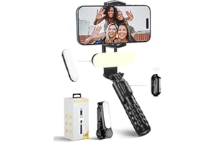 ESSAGER Gimbal Stabilizer with Detachable Fill Light for iPhone Android Smart Phone, Extendable Portable 1-Axis Selfie Stick Tripod with Wireless Remote with 360°Automatic Rotation