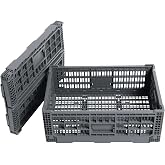 Collapsible Storage Bin Containe，52 Liter Transferheavy duty plastic storage box,milk crates heavy duty Transit storage of various items gray (1)