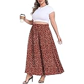 Lastshe Plus Size Maxi Skirt for Women Casual Elastic High Waist Boho Flowy A-line Spring Long Skirts with Pockets