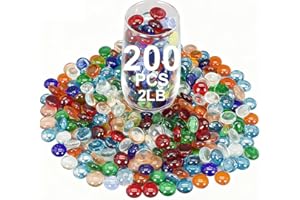 Virekm Mini Glass Gems for Vase,Mixed Colour Glass Stones Flat Bottom Marble Beads for Aquarium Fish Tank Planter Crafts Home
