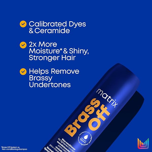 MATRIX BRASS OFF BLUE CONDITIONER | REMOVES BRASSY ORANGE UNDERTONES | COLOR DEPOSITING & TONING | PIGMENTED CONDITIONER FOR LIGHTENED BRUNETTES | FOR COLOR TREATED HAIR | SALON CONDITIONER | VEGAN