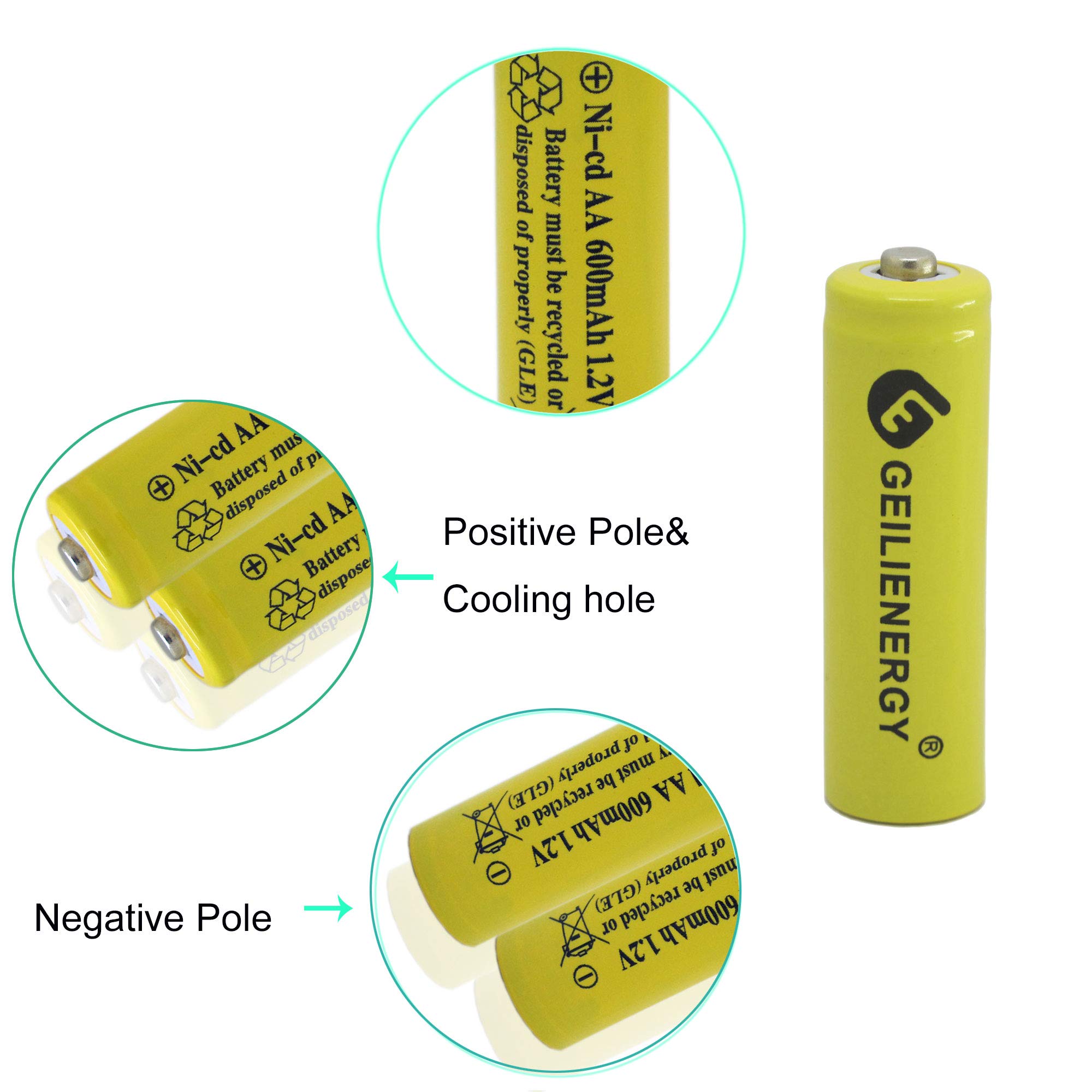 GEILIENERGY Solar Light AA NiCd AA 600mAh 1.2V Rechargeable Batteries for Solar Lamp Garden Lights(8 PCS)