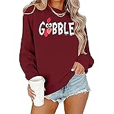 HEYO Thanksgiving Sweatshirt Women Gobble Gobble Cute Funny Turkey Graphic Pullover Casual Long Sleeve Novelty Gift Fall Tops