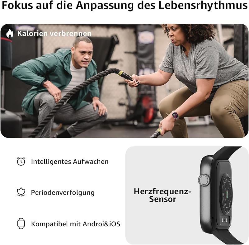 Smartwatch Damen Herren, 1,85" HD Touch Fitnessuhr mit Telefonfunktion, 140+Sportmodi Smart Watch Fitness Tracker mit Pulsmesser Schlafmonitor Schrittzähler,IP68 Fitnessuhr für iOS Schwarz