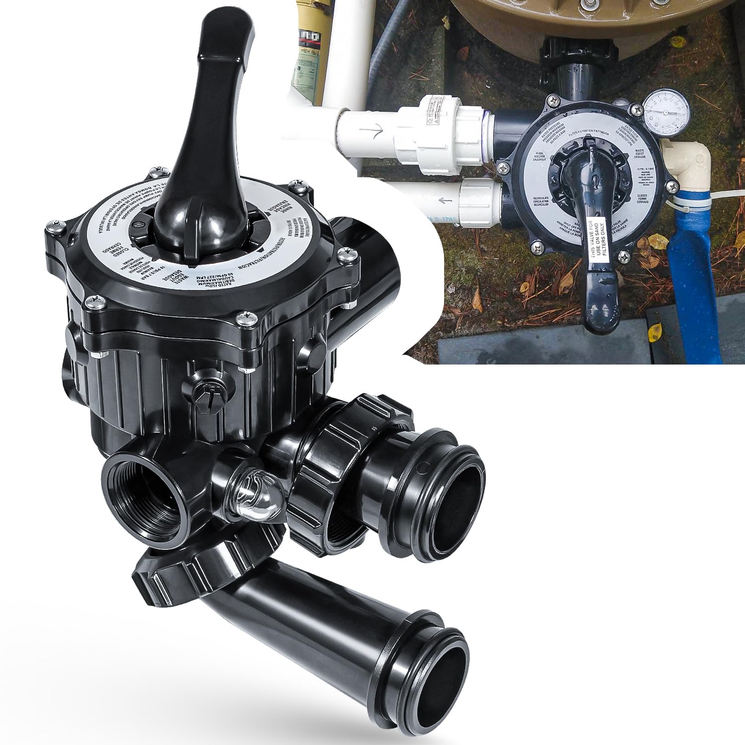 Photo 1 of Replacement for Hayward Vari-Flo Valve SPX0710X32 Side Mount Multiport Valve Rebuild Kit for S200 and S240 Series Pool and Spa Sand Filter 1.5 Inch Ports, 5 Inch Centerline, 6 Position (Black)