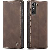 FCOZCKLOM Compatible with Samsung Galaxy S22 5G Case with Card Holder, Kickstand Protective Flip Folio Leather Wallet Case for Galaxy S22 5G 6.1 inch (Coffee)