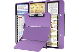 HOZOL Nursing Clipboard Foldable, Foldable Clipboard w/Nursing Edition Cheat Sheets, 3 Layers Aluminum, Nurse Clipboard w/Low Profile Clip&Pen Clip Pocket Clipboard for Students, Nurses and Doctors, Purple