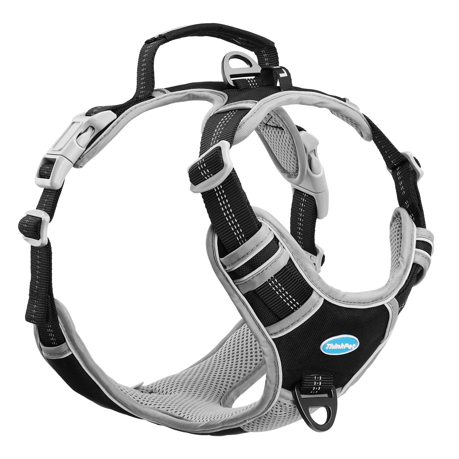 ThinkPet No Pull Harness Breathable Sport Harness with Handle-Dog Harnesses Reflective Adjustable for Medium Large Dogs,Back/Front Clip for Easy Control XL Black