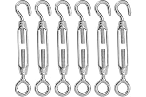 High-PQ Stainless Steel Turnbuckle Tensioner, Heavy Duty Turnbuckles, Hook and Eye Turnbuckle for Cable Tent Installation Sun Shade Gardening Decoration（M4,6PCS）