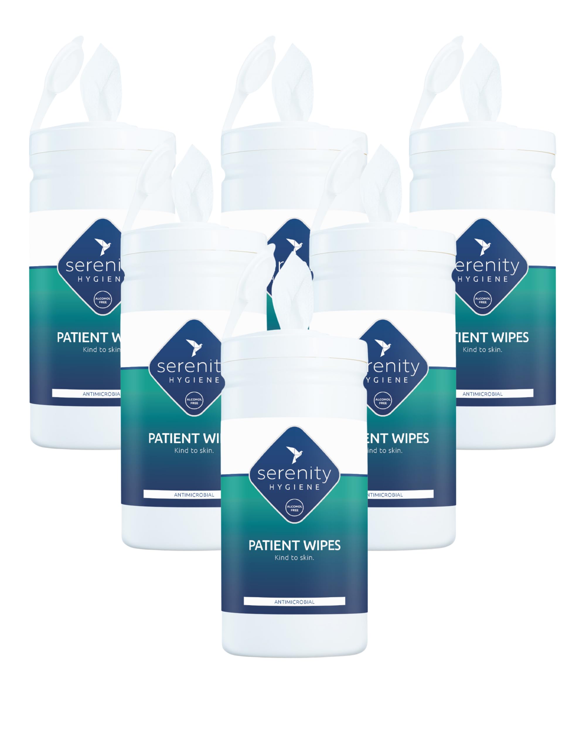 Serenity Hygiene Antimicrobial Patient Wipes, Alcohol Free Unscented, 150 Large Wipes, UK Made, Skin Safe for Hospitals Care Homes Post Surgery & Personal Hygiene (Pack of 6)