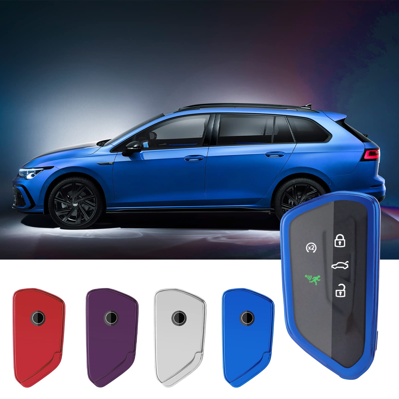 CDEFG For VW Golf 8 Tiguan 3 Passat B9 ID3 ID4 ID7 Octavia 4 Enyaq iV Kodiaq Elroq Formentor Terramar 2024 2025 Key Case TPU Silicone High Gloss 3 Buttons Remote Control Car Key Shell (Blue)