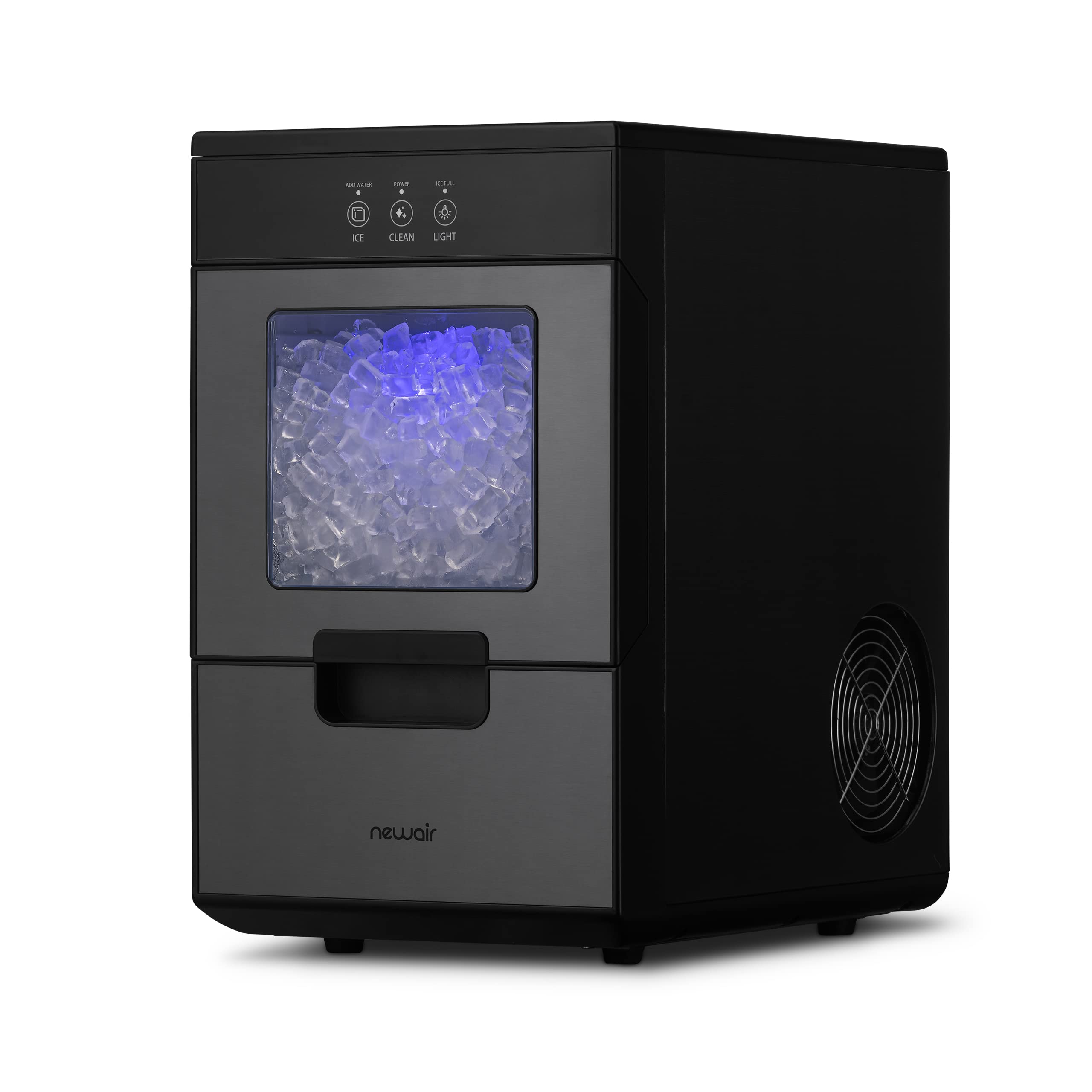 Newair Nugget Ice Maker Countertop - 44lbs/Day, Countertop Sonic Ice Machine, Self-Cleaning & Refillable Water Tank, Pebble Ice Maker, Ideal for Home Office, Kitchen or Bar | Black Stainless Steel