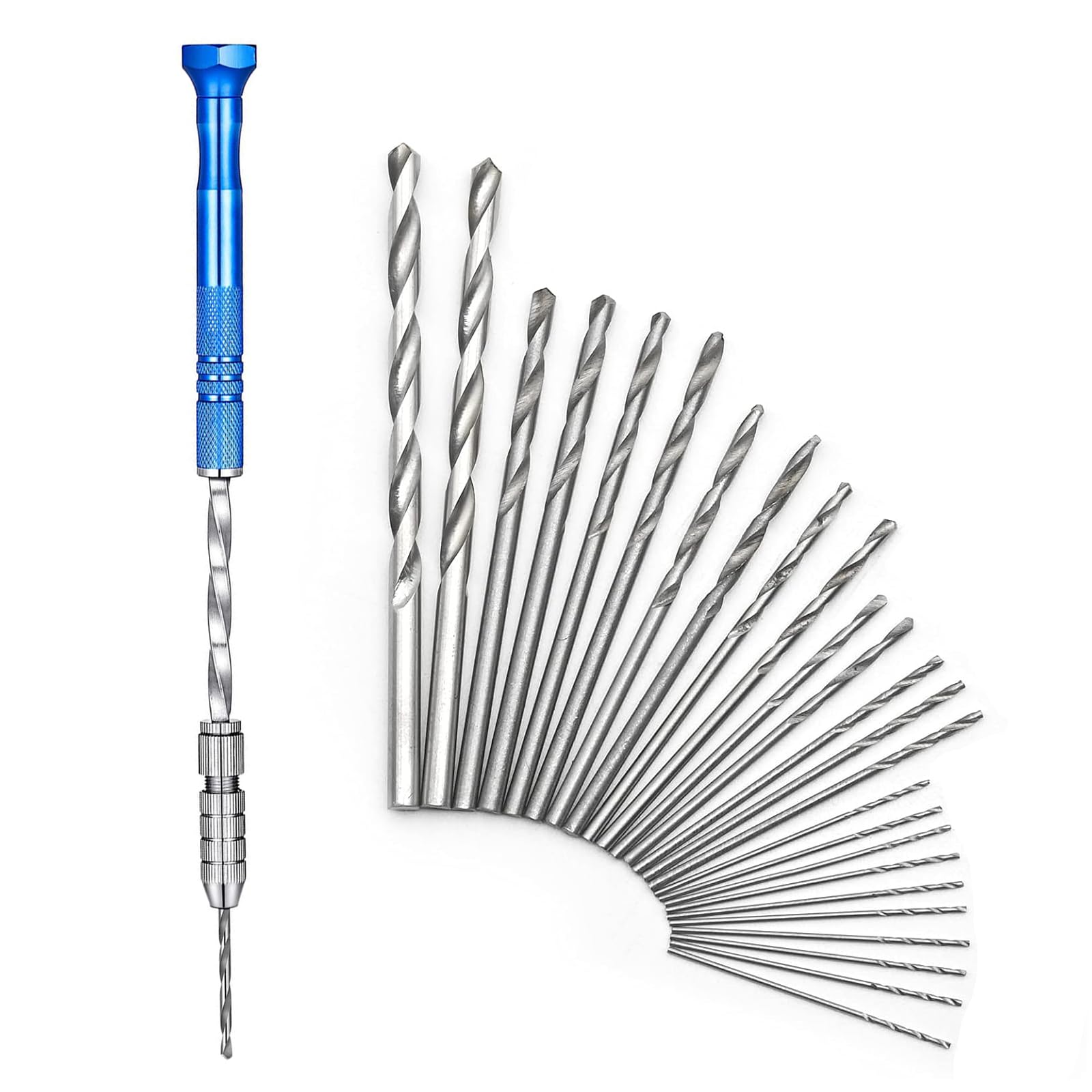EULAPGOE 46 Pieces Hand Drill Set, Include Pin Vise Hand Drill, Mini Drills and Twist Drills for Wood, Manual Work DIY, Jewelry (0.3-3.0 mm)