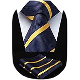 HISDERN Stripe Tie Mens Ties with Pocket Square Set Classic 3.4'' Silk Formal Necktie Handkerchief for Business Wedding