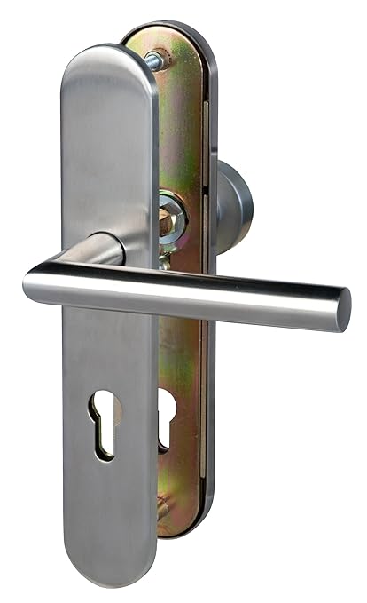 Alpertec 28820030B Schutzbeschlag Moskau -LS Edelstahlsatiniert Knopf/Drücker PZ für Haustüren 92 mm Drückergarnitur Türdrück