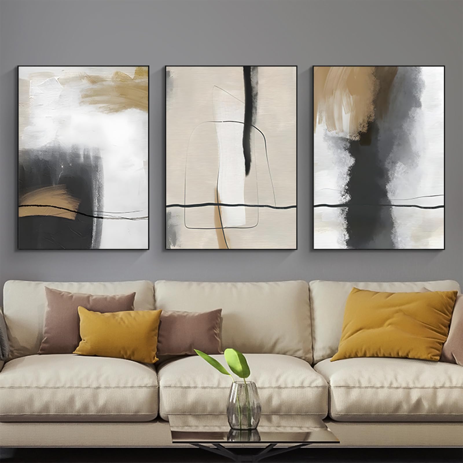 HMDKHI Modern Geometric Line Art, Abstract Set, Living Room, Bedroom - Frameless Wall Picture (11.50 x 70 cm x 3)