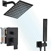 annazom Shower Faucet Set Rain Shower System Matte Black with High Pressure 8-Inch Shower Head Handheld Square Shower Head Bathroom Luxury Rain Shower Faucet Shower Complete Combo Kit Wall Mounted