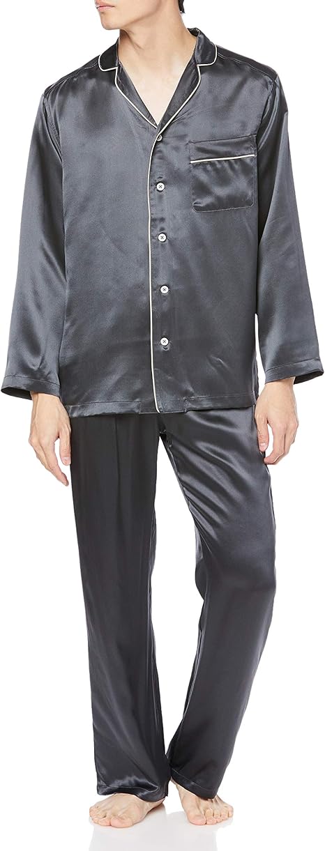 Amazon グンゼ パジャマ Kaiminnavi 快眠ナビ シルク100 長袖長パンツ シルクサテン メンズ チャコ ルグレ Newモデル M パジャマ 通販