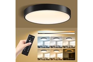 Lightania 13 Inch Flush Mount Ceiling Light with Remote Control & Night Light, 5CCT Dimmable Ceiling Light Fixture, 25W 2500LM 2700K-6500K Adjustable LED Ceiling Lights for Bedroom Kitchen, Black
