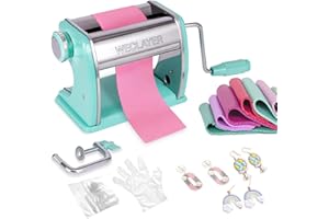 WECLAYER Polymer Clay Press Machine,Clay Roller Machine,Includes Non-Stick Sheets,Gloves,Clamp and Hand Crank,Stainless Steel Polymer Clay Tools for Clay Earring Making,7 Thickness Clay Pasta Machine