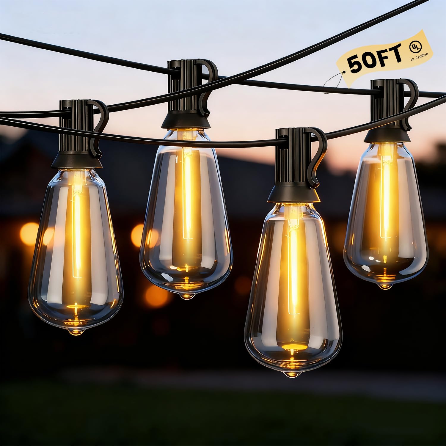 Photo 1 of BYSYGLOBE Outdoor String Lights, LED Outdoor Patio Lights Waterproof 50FT with 25+2 Shatterproof ST38 LED Bulbs, 2700K Outside Hanging Light for Backyard, Porch, Deck, Garden, Home Decor