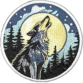 Howling Wolf Patch &ndash; Moon Night Wildlife Embroidered Iron On Sew On Applique for Jackets Bags Hats